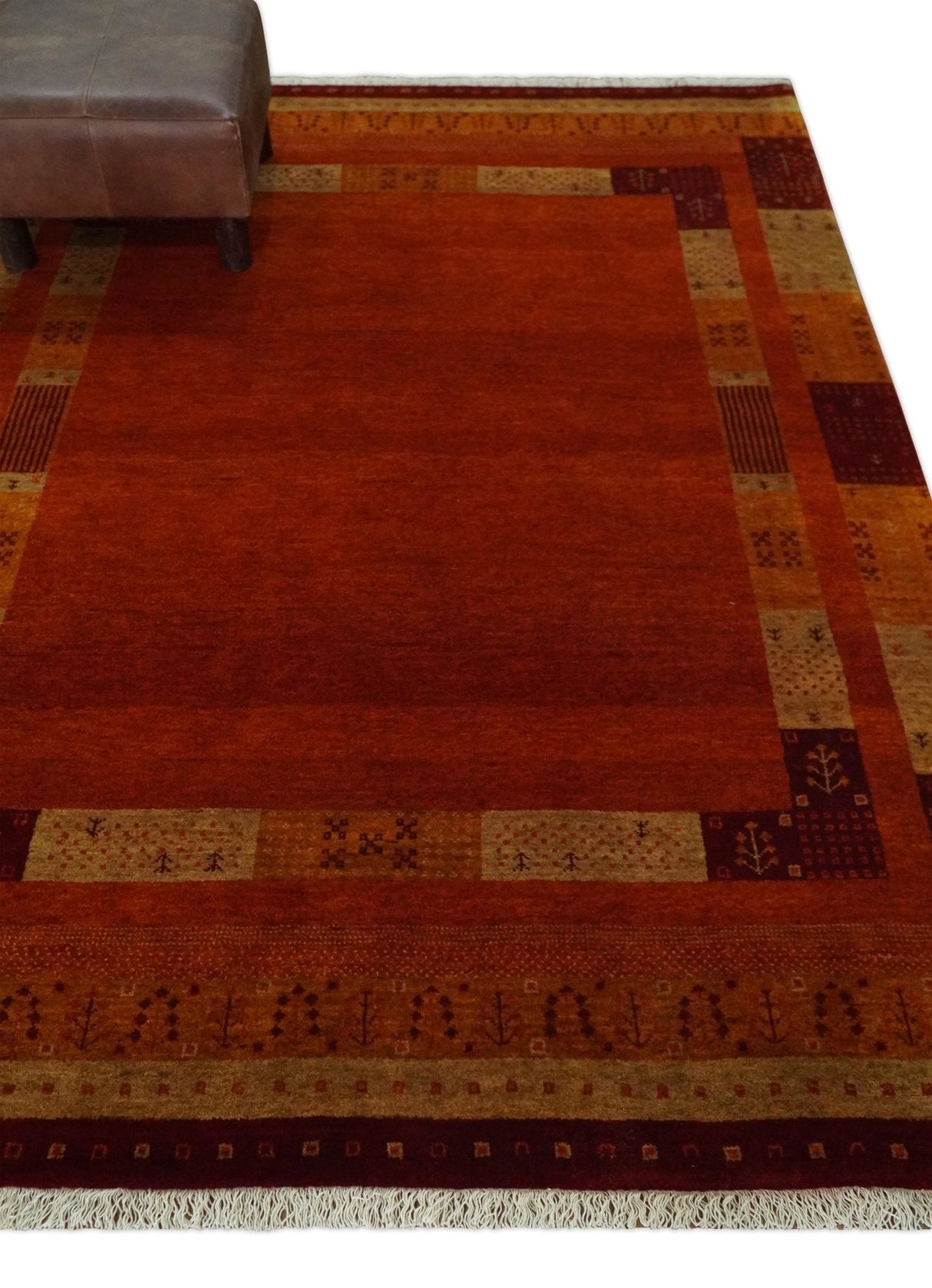 Gold, Rust and Beige Wool Hand Woven Southwestern Lori Gabbeh Rug| KNT50