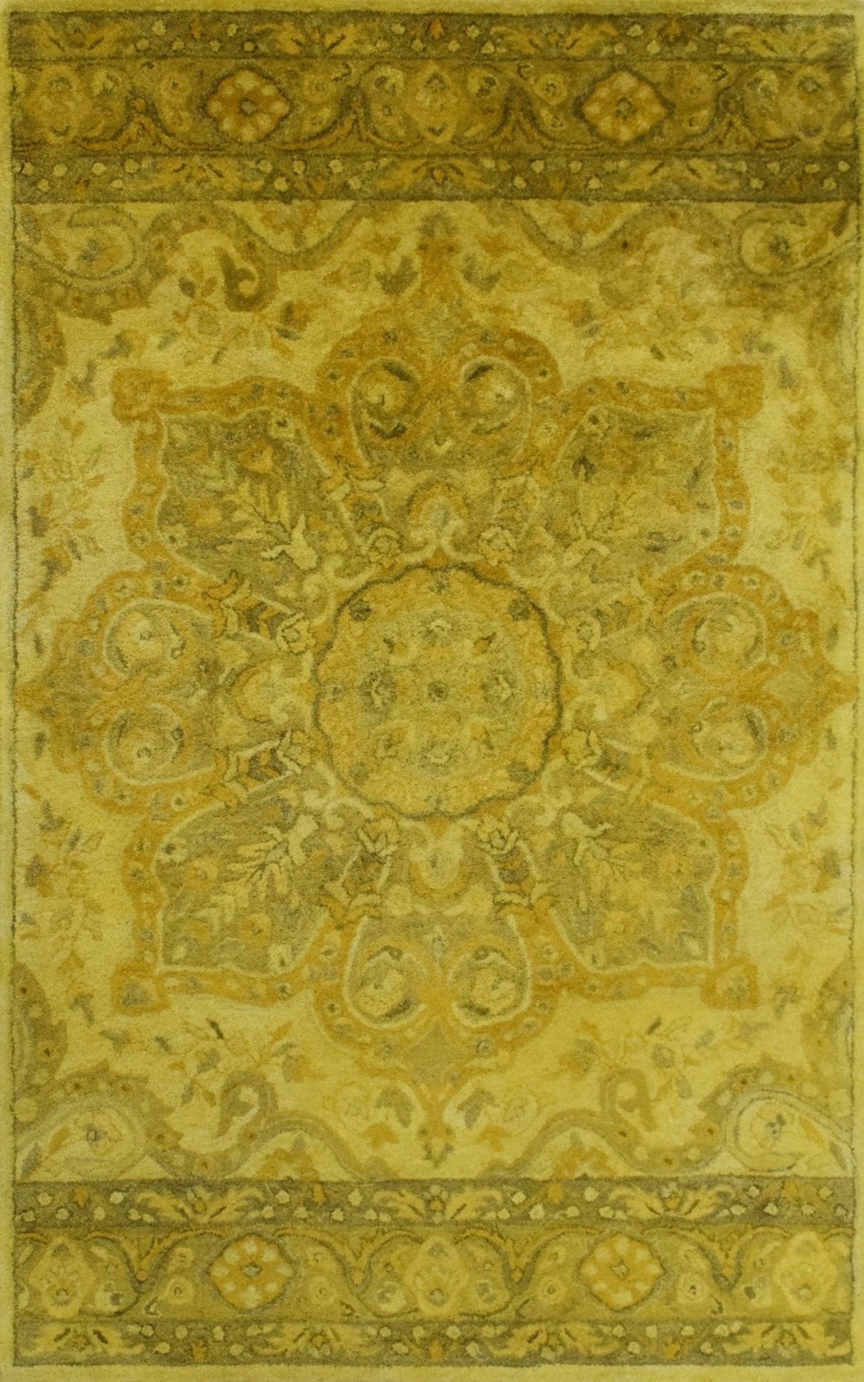Gold Traditional Floral Design Hand Tufted Overdyed Wool Area Rug