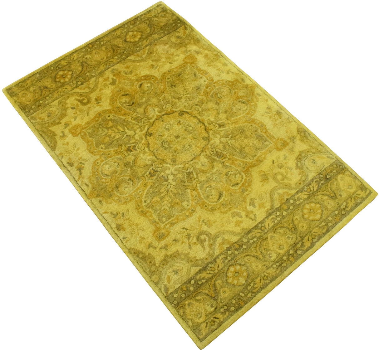 Gold Traditional Floral Design Hand Tufted Overdyed Wool Area Rug