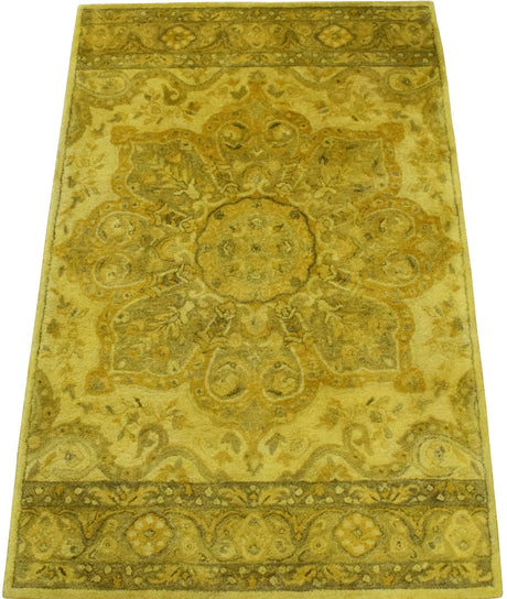 Gold Traditional Floral Design Hand Tufted Overdyed Wool Area Rug