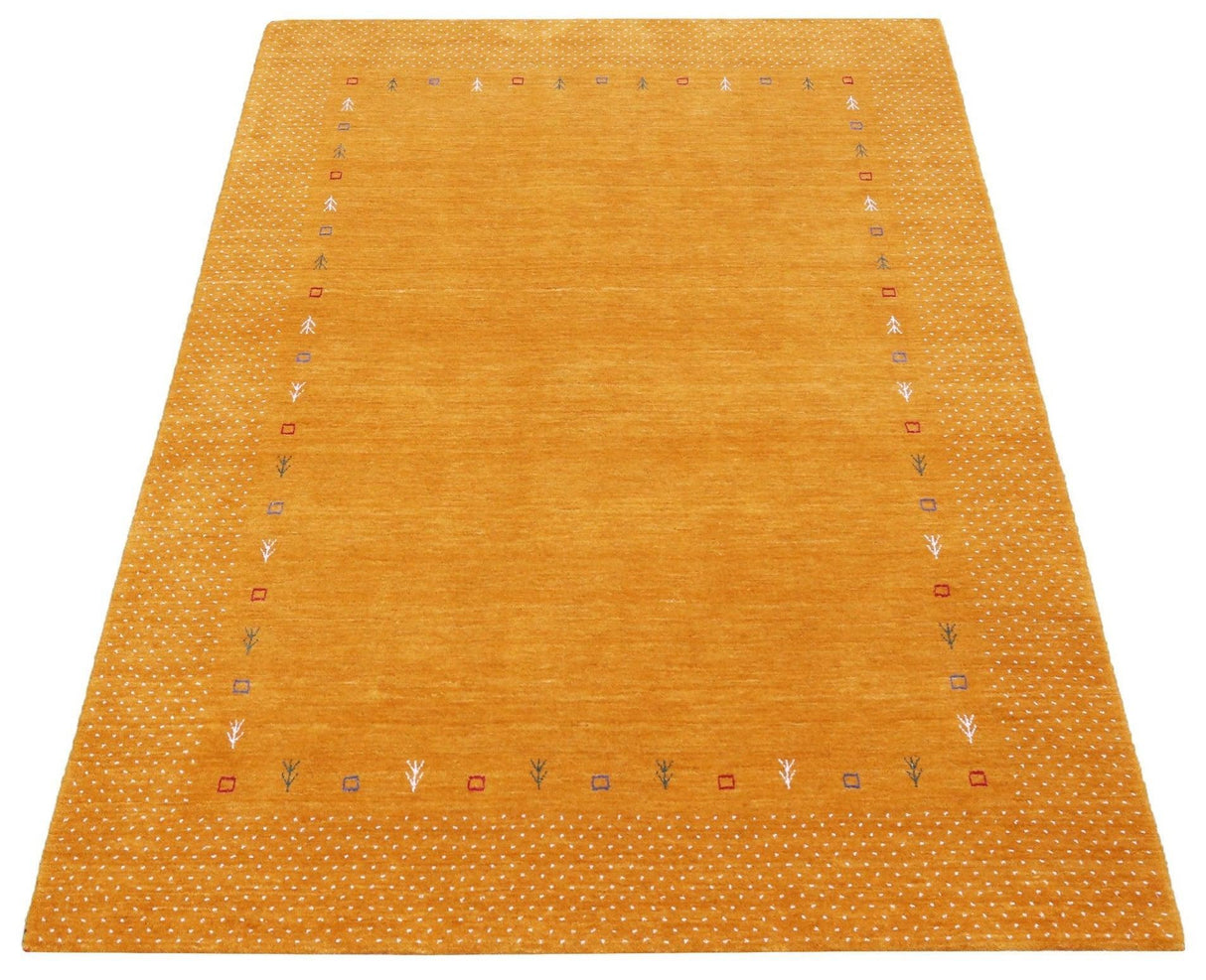Gold Tribal Border Design Hand Loomed Wool Area Rug