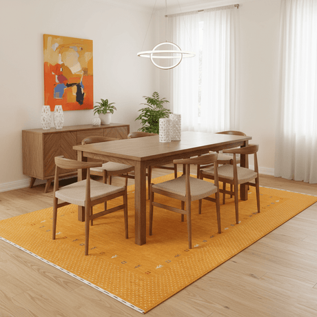 Gold Tribal Border Design Hand Loomed Wool Area Rug