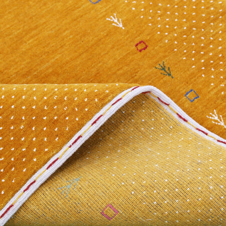 Gold Tribal Border Design Hand Loomed Wool Area Rug-Area Rug-Parc Decor