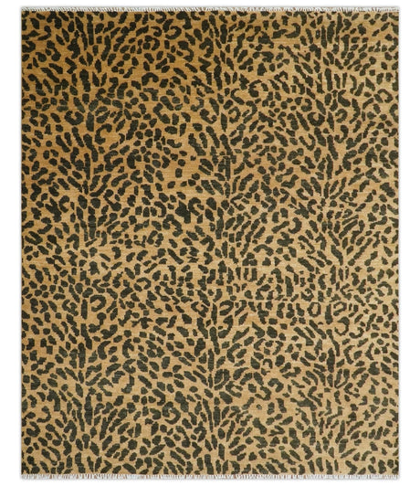 Golden-Brown and Charcoal Modern leopard Design Hand knotted multi Size wool area rug