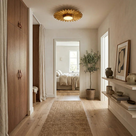 Golden Sunburst 2 Light Flush Mount Lighting