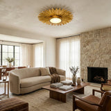 Golden Sunburst 2 Light Flush Mount Lighting