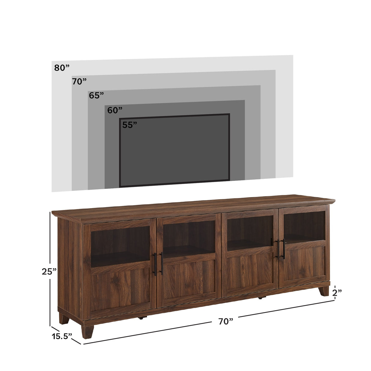 Goodwin 70" TV Stand with Glass and Wood 4 Panel Doors-Entertainment-Parc Decor