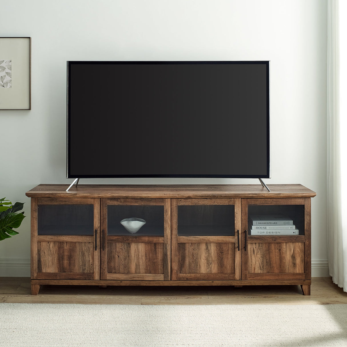 Goodwin 70" TV Stand with Glass and Wood 4 Panel Doors-Entertainment-Parc Decor
