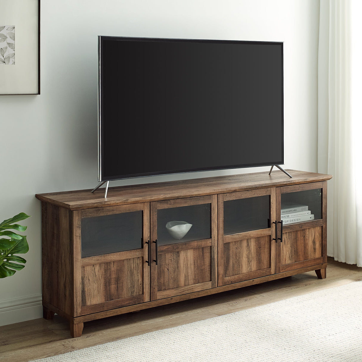 Goodwin 70" TV Stand with Glass and Wood 4 Panel Doors-Entertainment-Parc Decor