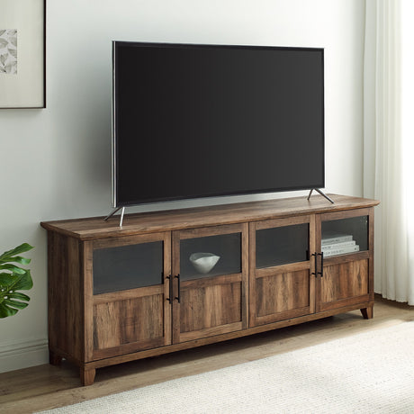 Goodwin 70" TV Stand with Glass and Wood 4 Panel Doors-Entertainment-Parc Decor