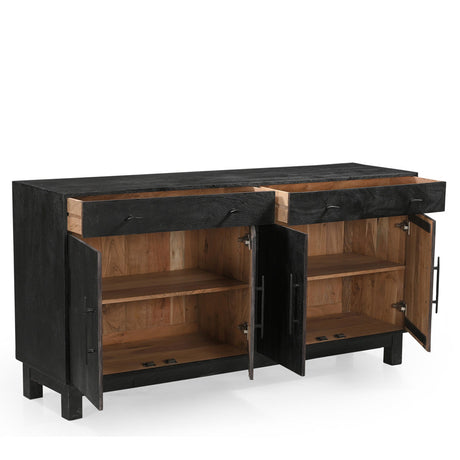 Grackle Solid Wood 4 Door Sideboard Buffet Cabinet - Black