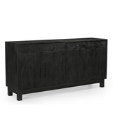 Grackle Solid Wood 4 Door Sideboard Buffet Cabinet Black-Sideboard-Parc Decor