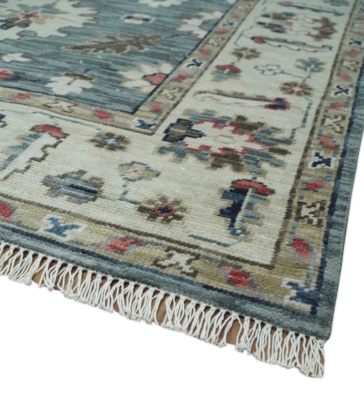 Gray and Beige Hand Knotted Traditional Oushak custom Made Wool Area Rug