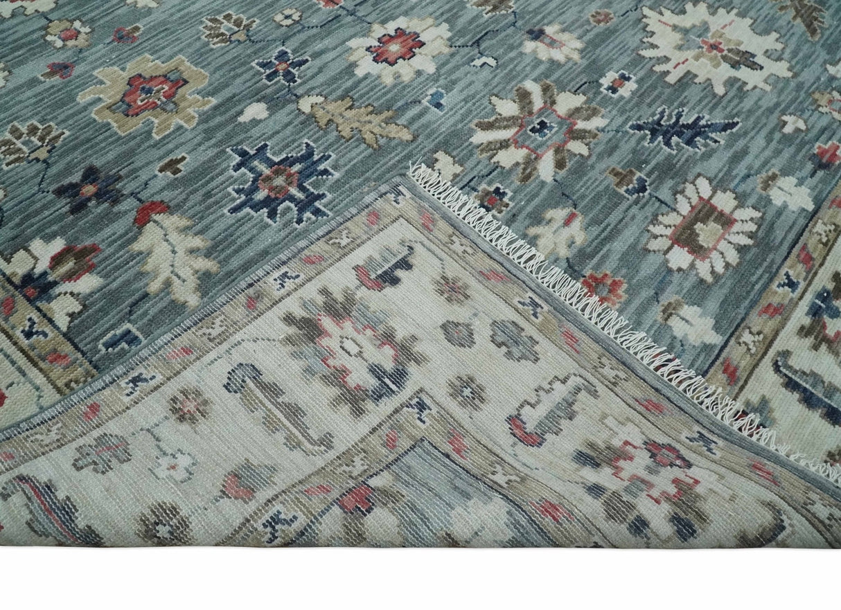 Gray and Beige Hand Knotted Traditional Oushak custom Made Wool Area Rug