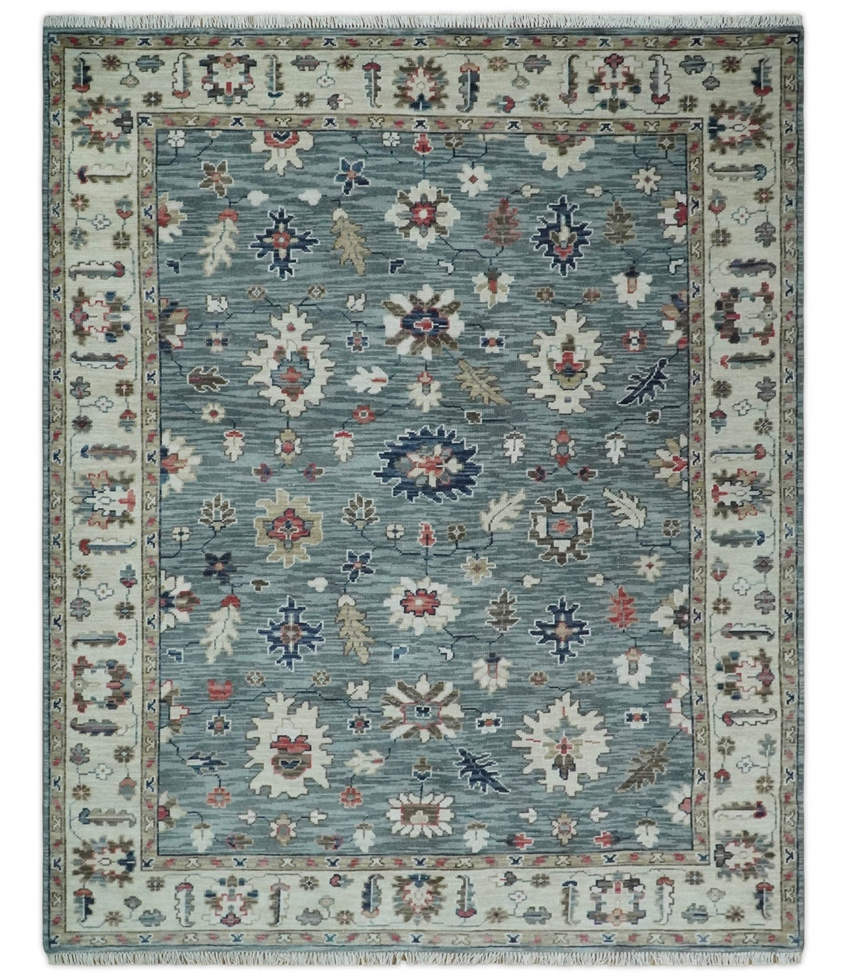 Gray and Beige Hand Knotted Traditional Oushak custom Made Wool Area Rug