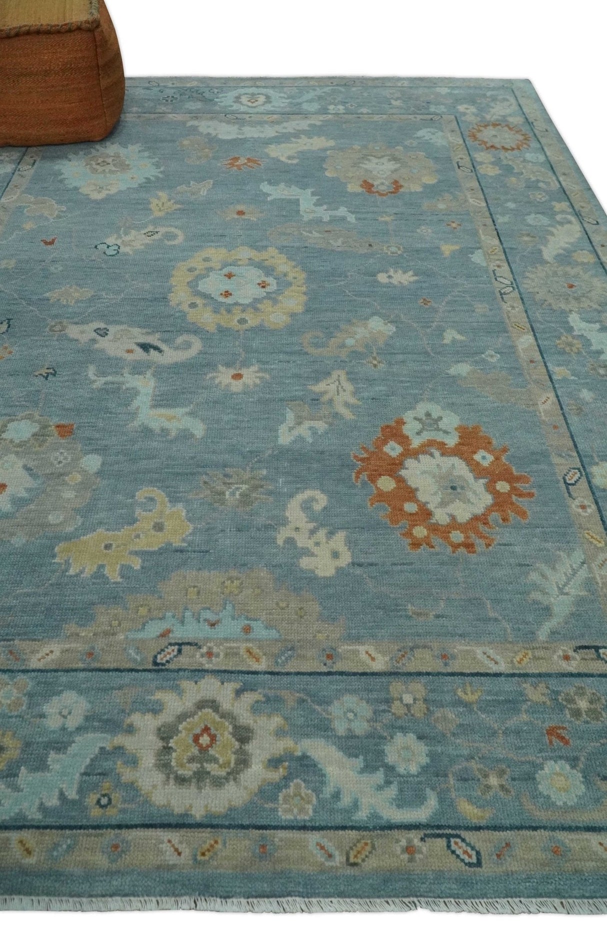 Gray and Beige Hand knotted Traditional Oushak Wool Area Rug