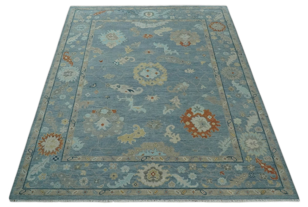 Gray and Beige Hand knotted Traditional Oushak Wool Area Rug