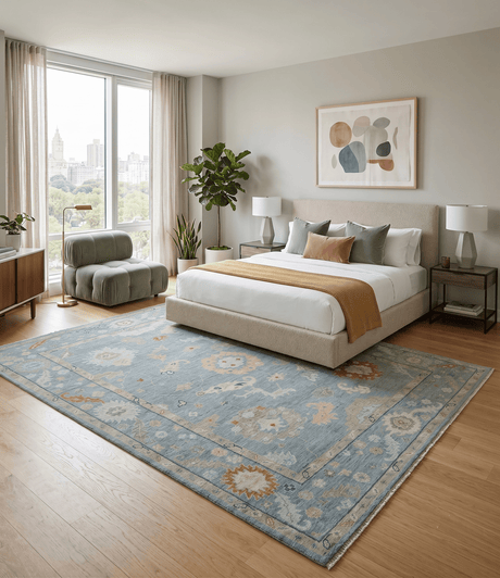 Gray and Beige Hand knotted Traditional Oushak Wool Area Rug