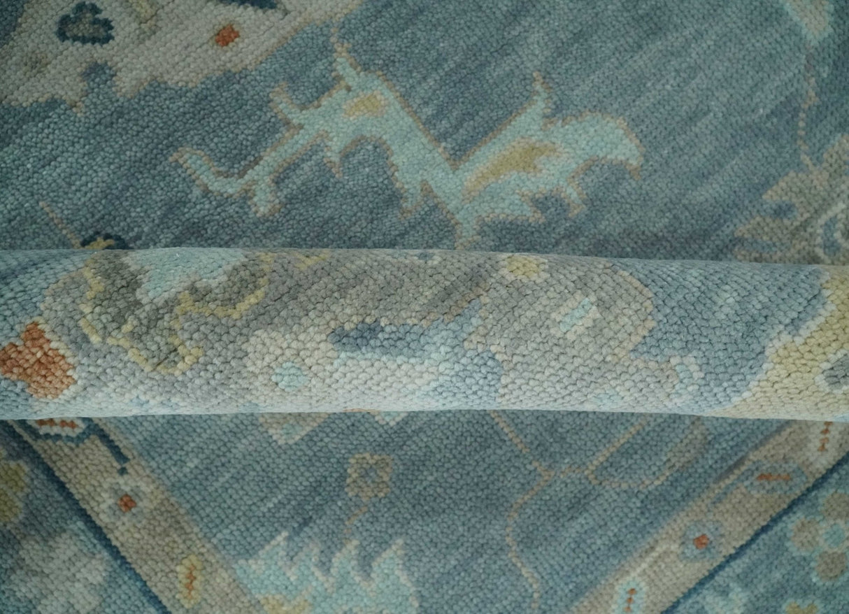 Gray and Beige Hand knotted Traditional Oushak Wool Area Rug
