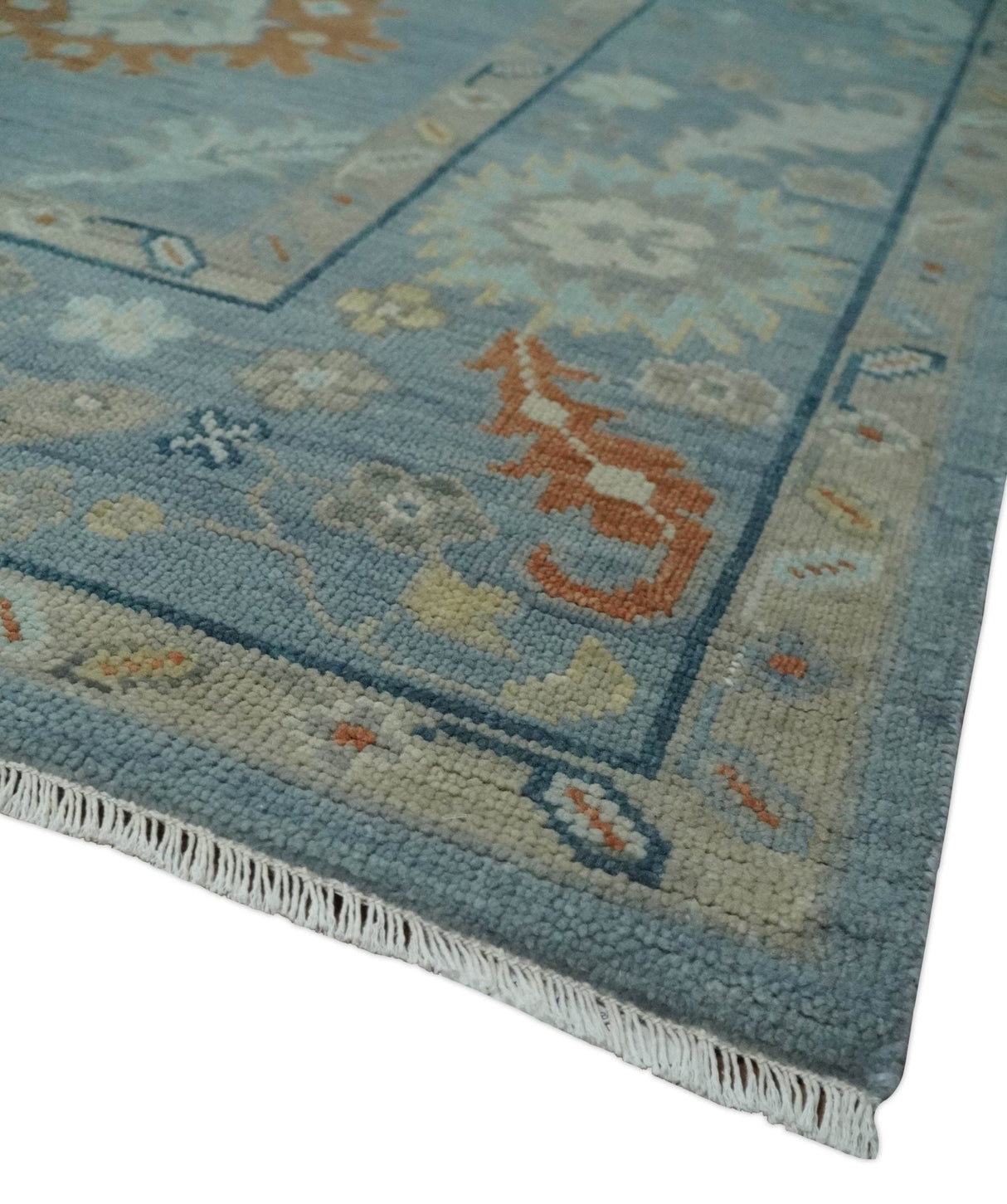 Gray and Beige Hand knotted Traditional Oushak Wool Area Rug
