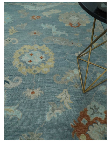 Gray and Beige Hand knotted Traditional Oushak Wool Area Rug