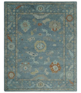 Gray and Beige Hand knotted Traditional Oushak Wool Area Rug