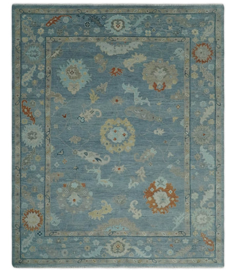 Gray and Beige Hand knotted Traditional Oushak Wool Area Rug
