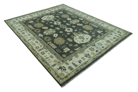 Gray And Beige Oushak Hand Knotted Custom Made Wool Rug