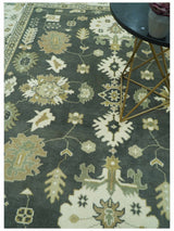 Gray And Beige Oushak Hand Knotted Custom Made Wool Rug
