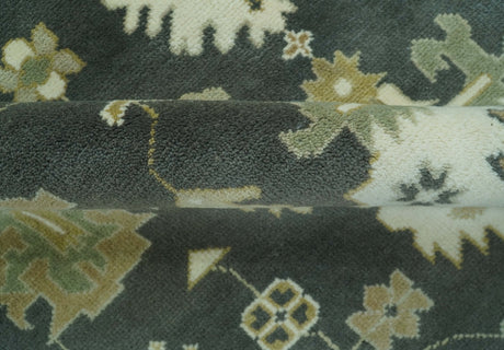 Gray And Beige Oushak Hand Knotted Custom Made Wool Rug