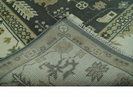 Gray And Beige Oushak Hand Knotted Custom Made Wool Rug