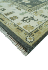 Gray And Beige Oushak Hand Knotted Custom Made Wool Rug