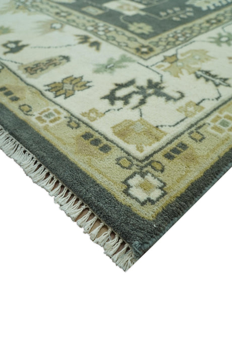 Gray And Beige Oushak Hand Knotted Custom Made Wool Rug