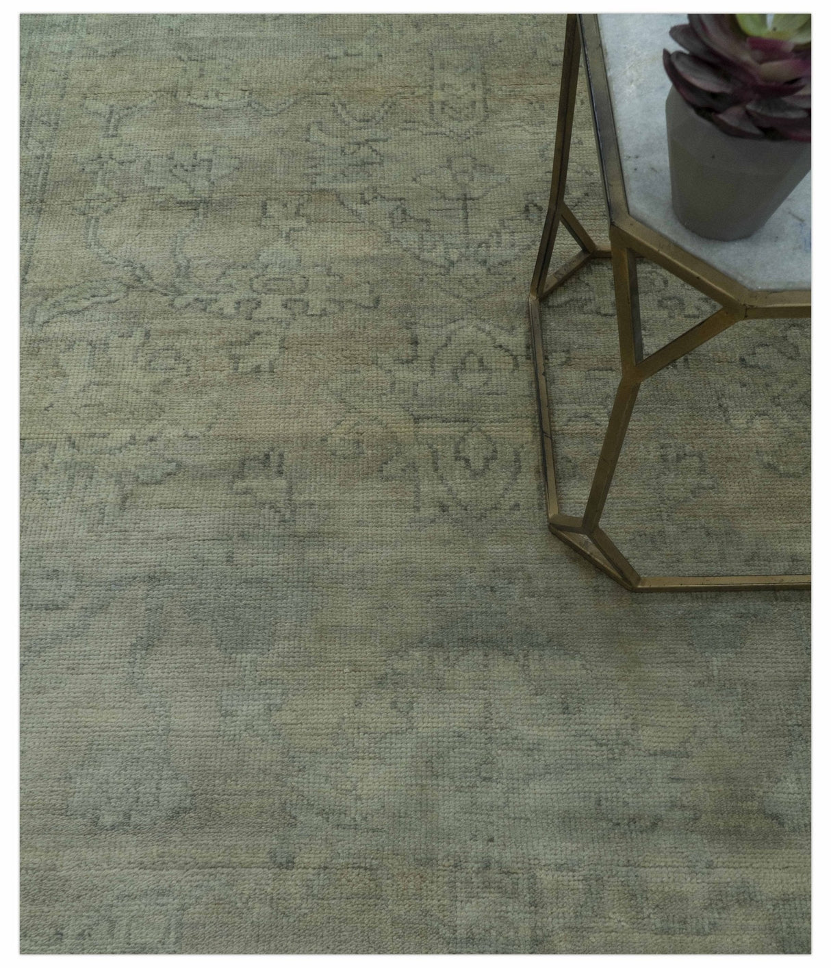 Gray And Beige Traditional Oushak Design 5.8x8.6 Hand Knotted Wool Area Rug