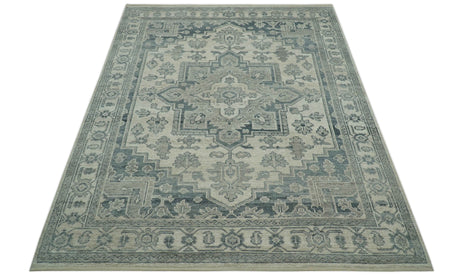 Gray And Beige Turkish Design Hand Knotted Custom Made Wool And Linen Rug