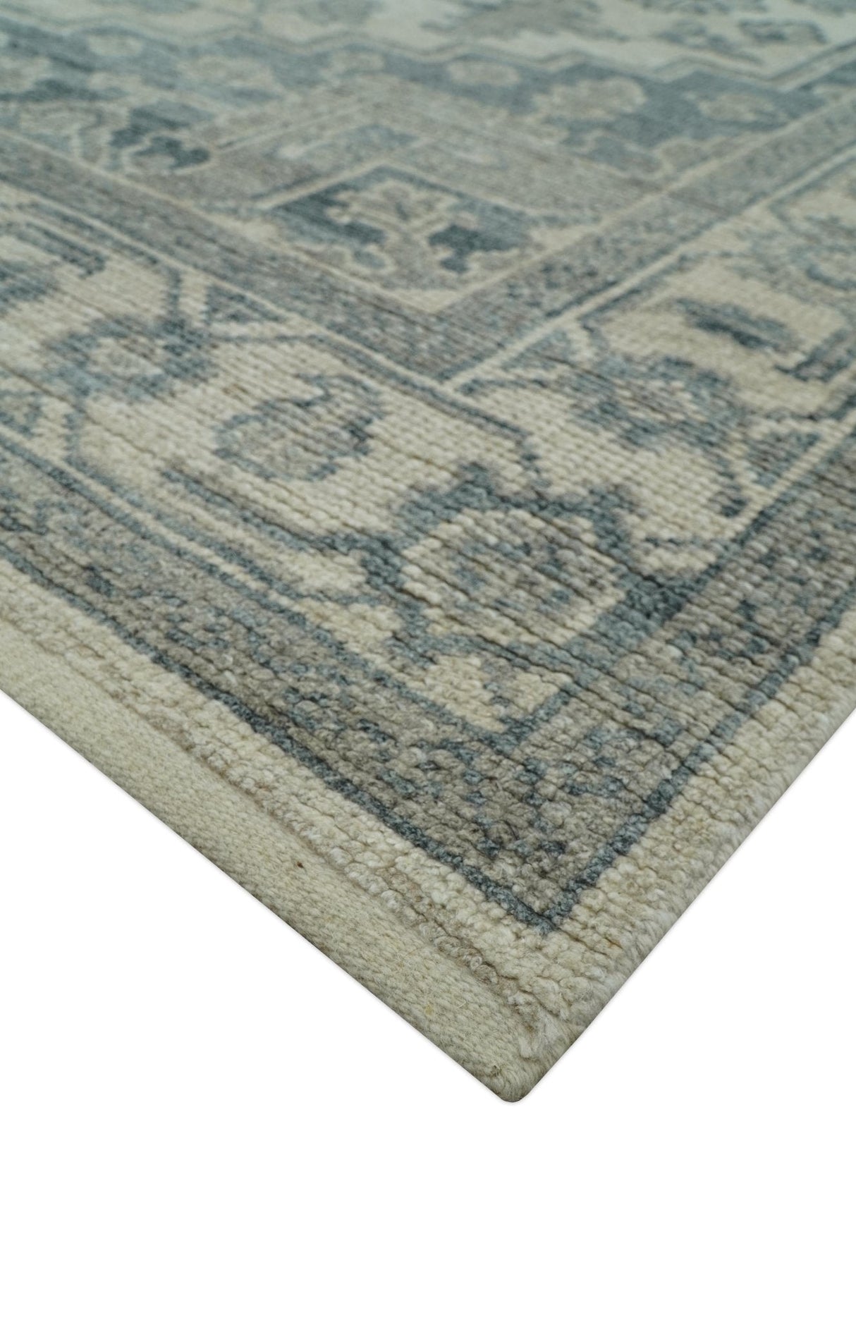 Gray And Beige Turkish Design Hand Knotted Custom Made Wool And Linen Rug
