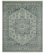 Gray And Beige Turkish Design Hand Knotted Custom Made Wool And Linen Rug
