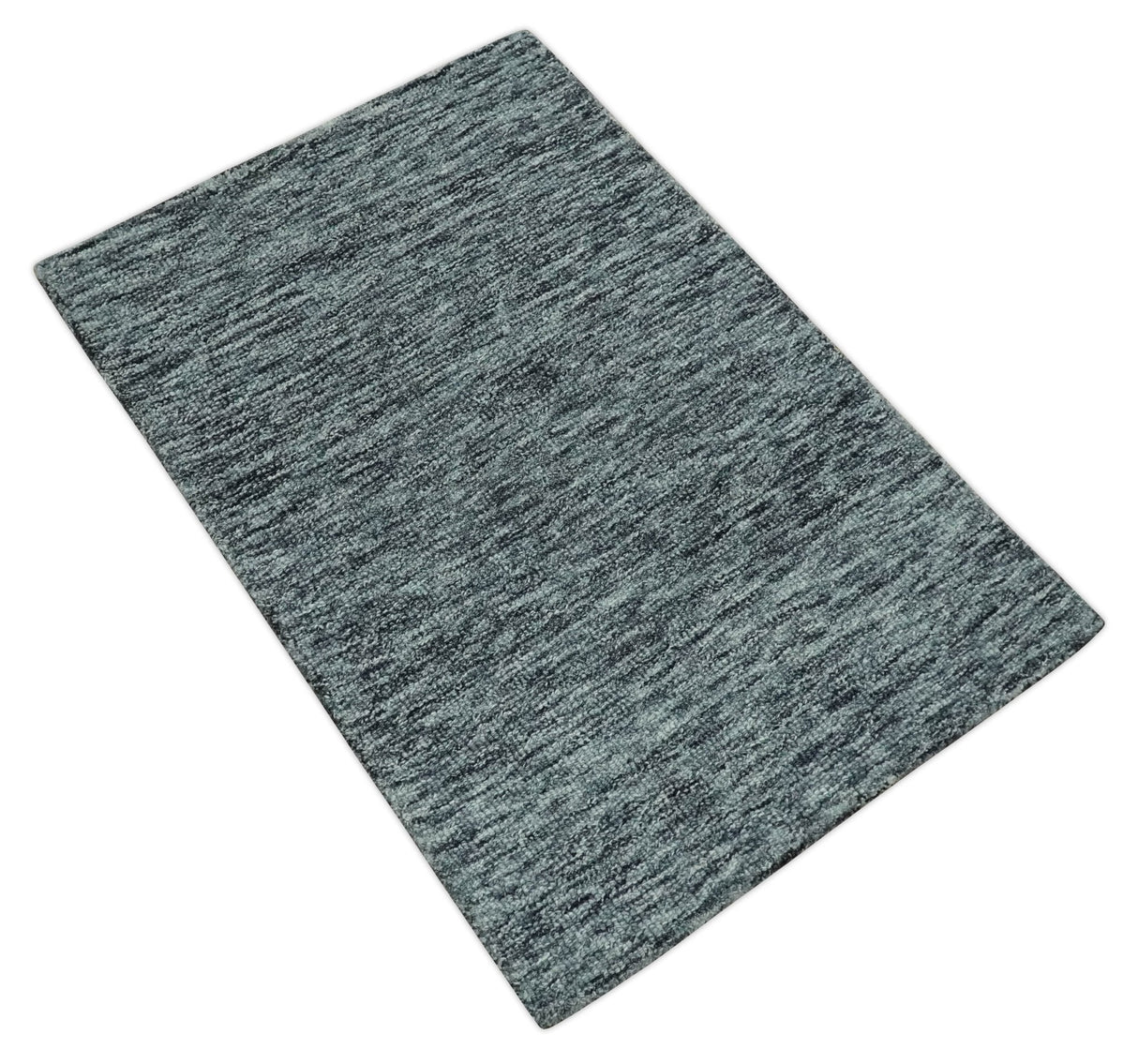 Gray and Charcoal Modern Solid Hand Tufted Natural Wool Area Rug