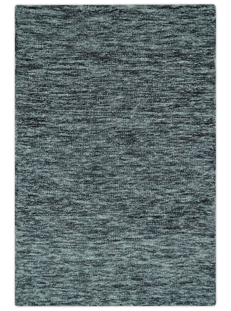 Gray and Charcoal Modern Solid Hand Tufted Natural Wool Area Rug