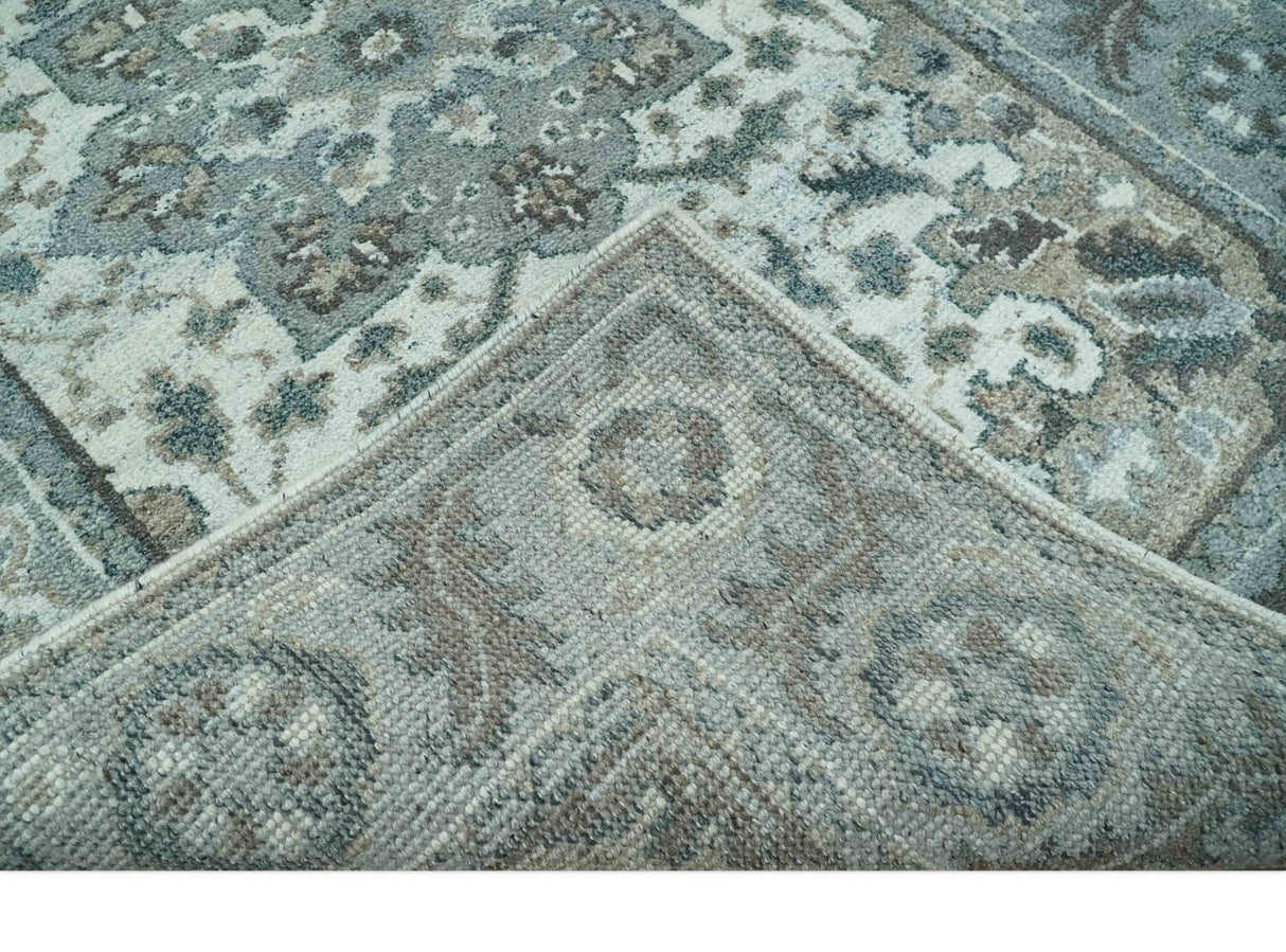 Gray and Ivory Traditional Heriz Hand Knotted 5x8 wool area rug