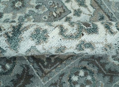 Gray and Ivory Traditional Heriz Hand Knotted 5x8 wool area rug