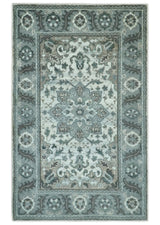 Gray and Ivory Traditional Heriz Hand Knotted 5x8 wool area rug