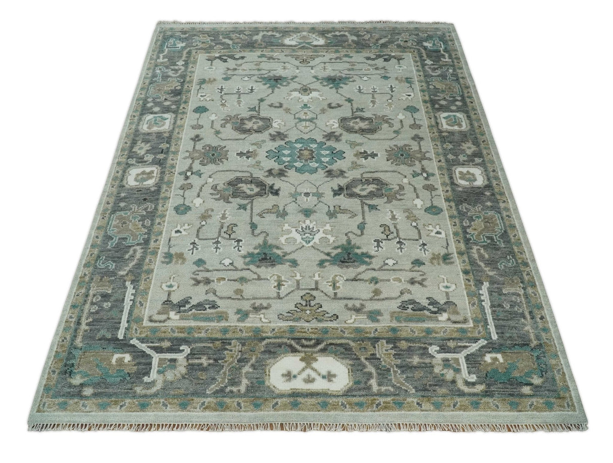 Gray and Ivory Traditional Oriental Oushak Hand Knotted wool Area Rug