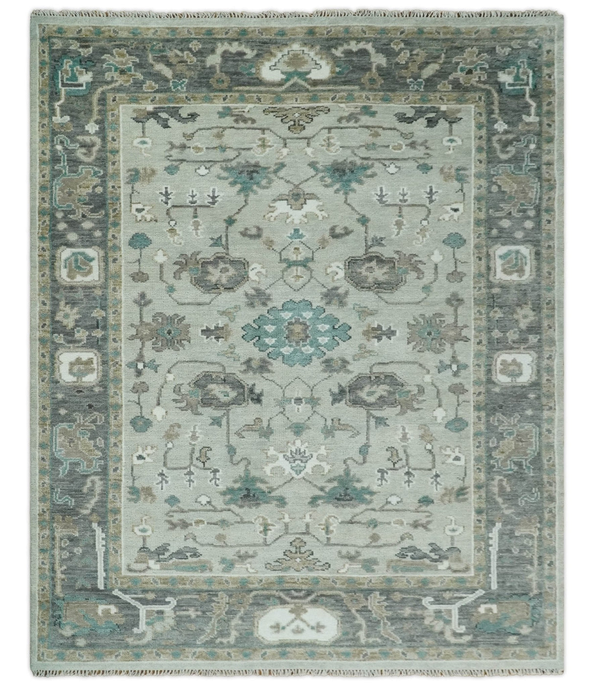 Gray and Ivory Traditional Oriental Oushak Hand Knotted wool Area Rug