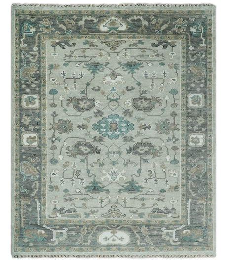Gray and Ivory Traditional Oriental Oushak Hand Knotted wool Area Rug