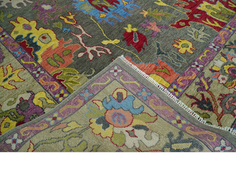 Gray and Olive Wool Colorful Hand knotted Traditional Oushak Multi Size wool Area Rug