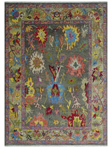 Gray and Olive Wool Colorful Hand knotted Traditional Oushak Multi Size wool Area Rug