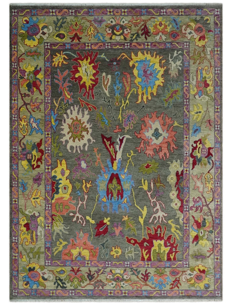 Gray and Olive Wool Colorful Hand knotted Traditional Oushak Multi Size wool Area Rug