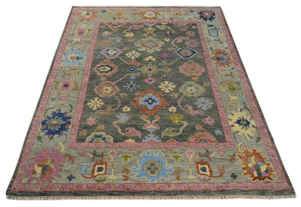 Gray and Pink 5x8, 6x9, 8x10, 9x12, 10x14 and 12x15 Wool Traditional Persian Silver Hand knotted Oushak Area Rug