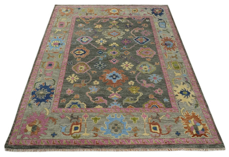Gray and Pink 5x8, 6x9, 8x10, 9x12, 10x14 and 12x15 Wool Traditional Persian Silver Hand knotted Oushak Area Rug